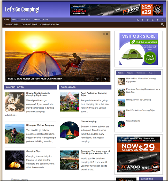 camping hiking turnkey website
